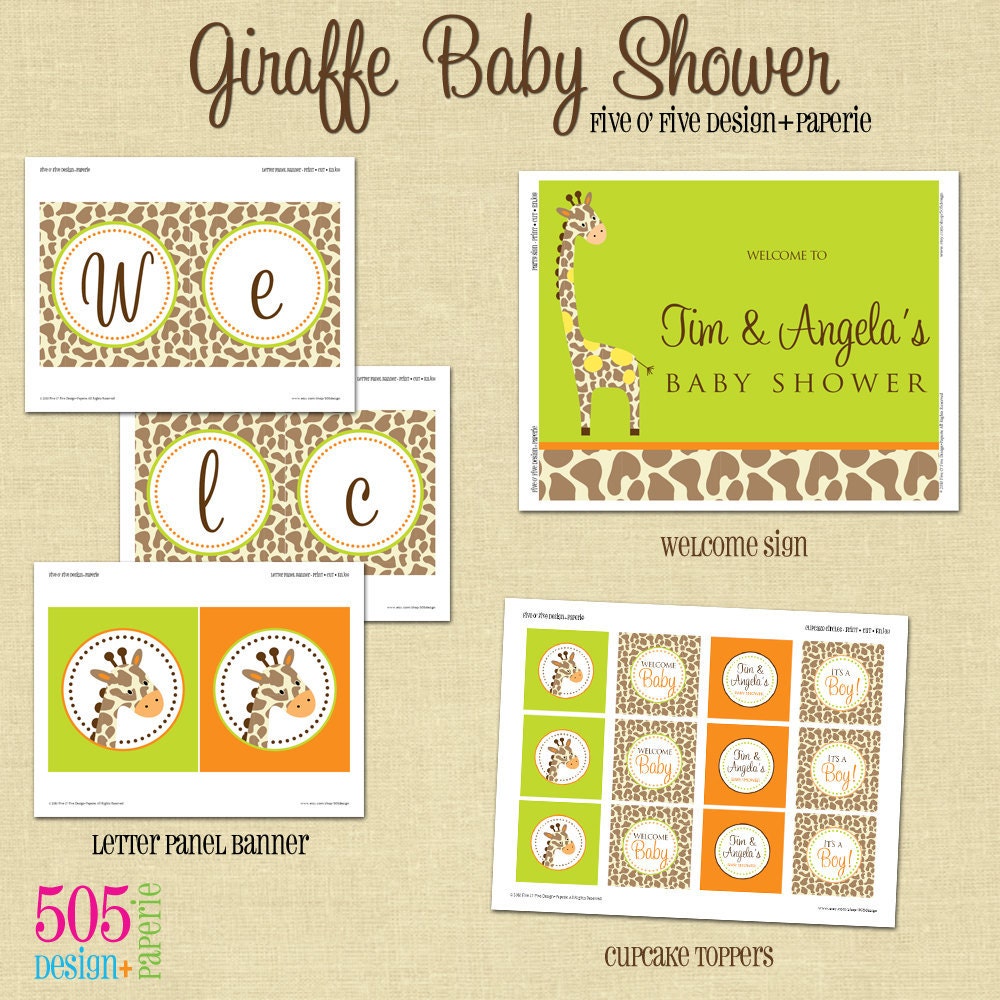 Giraffe Baby Shower Themed Party Decorations - Printable