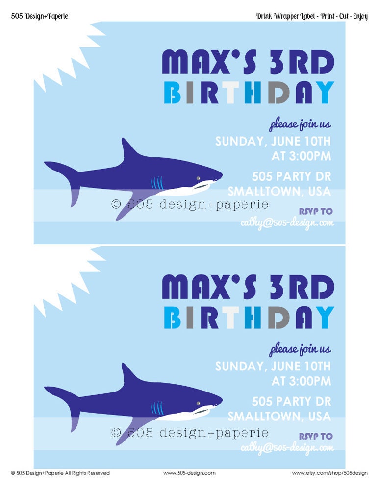 Shark Birthday Party Invitation - Printable Invitation by 505 Design Paperie