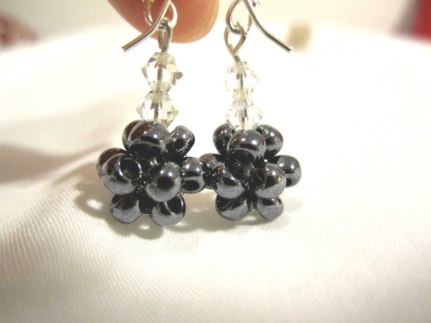 Swarovski and Metallic Japanese Beaded Dangle Earrings