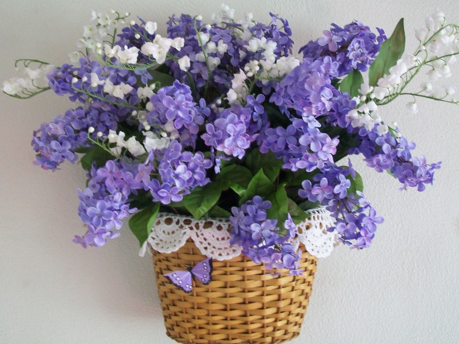 Basketful of Lilacs and Lilies of the Valley Wall or Door Pocket