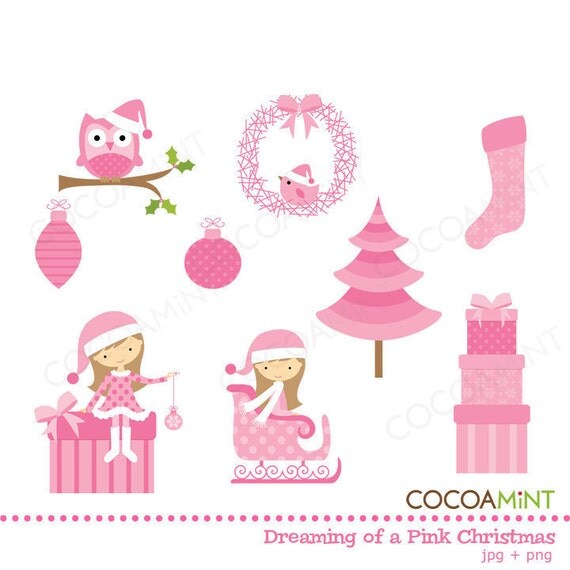 Dreaming of a Pink Christmas Clip Art Il_570xn