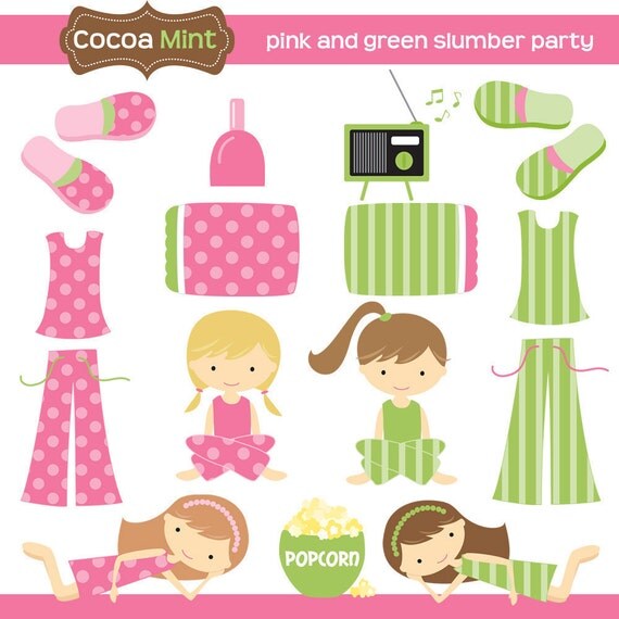 Pink and Green Slumber Party Clipart Il_570xn