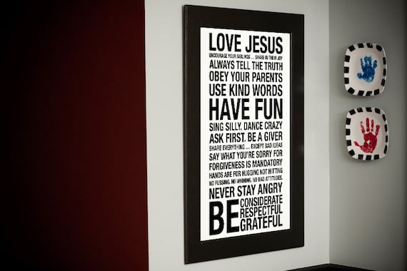 Family Rules Subway Art Print // White and Black // 20x30