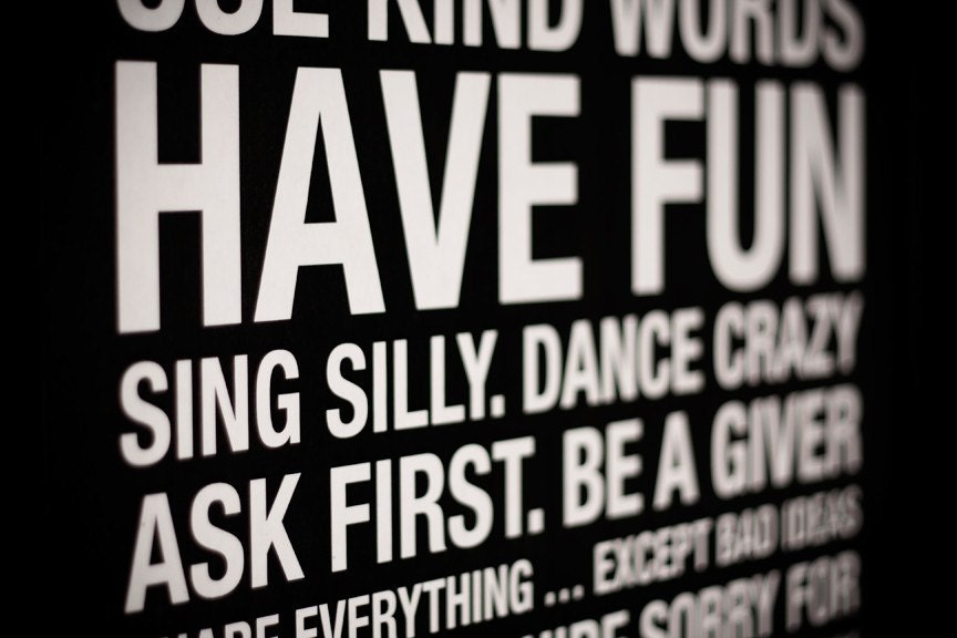 ORIGINAL Family Rules Subway Art Print // Black and White // 20x30