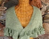 Handknit Ruffle Wrap Shawl in Sage Green