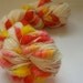 Handspun, hand dyed, core spun coiled beehive yarn, 100% Merino, 236 yards, super bulky weight, 3.25 ounces.