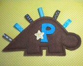DINOSAUR Crinkle Tag Toy For Your Baby Boy - You Choose Color & Letter