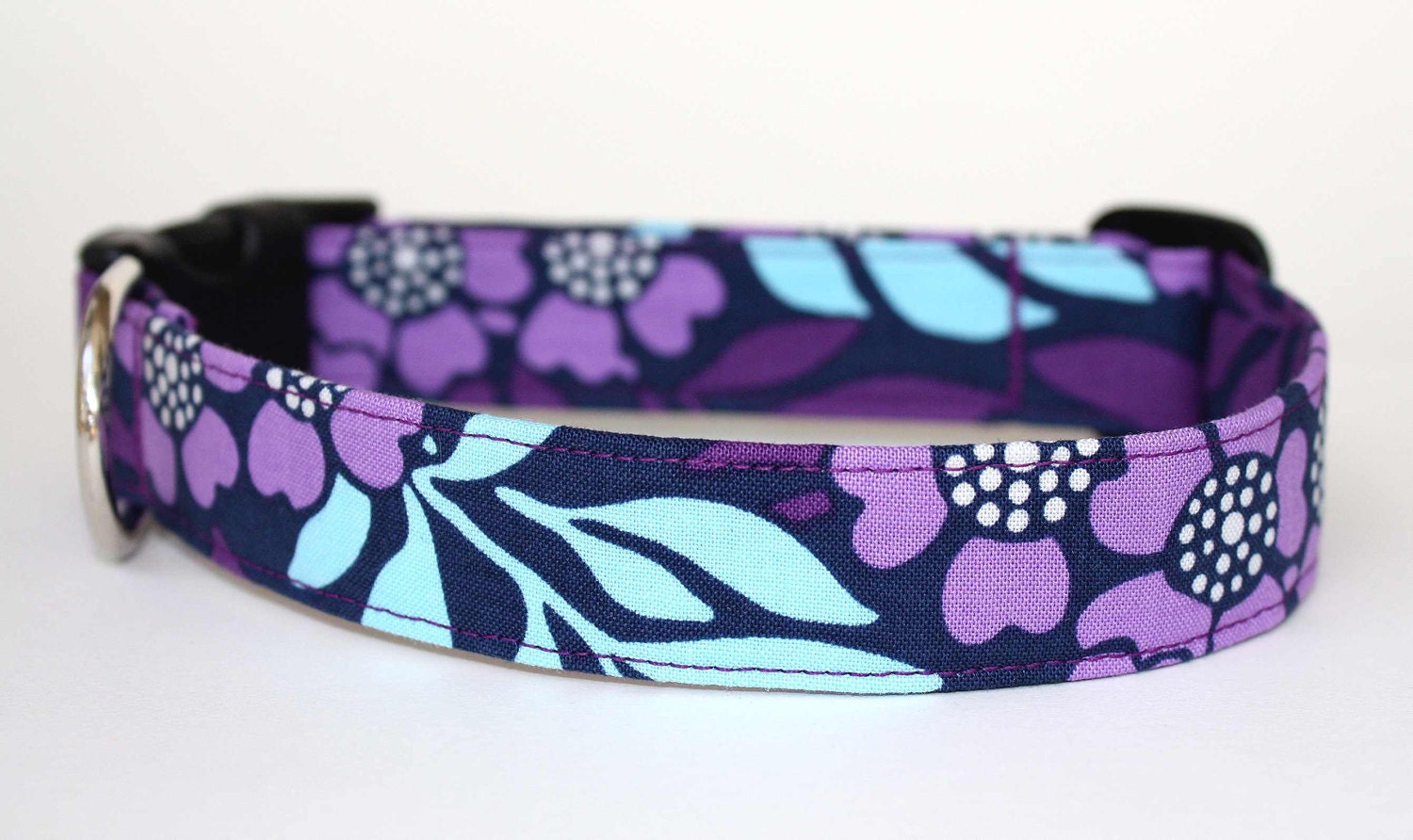 Dog Collar - Hyacinth Fields - purple, lavender & teal adjustable dog collar
