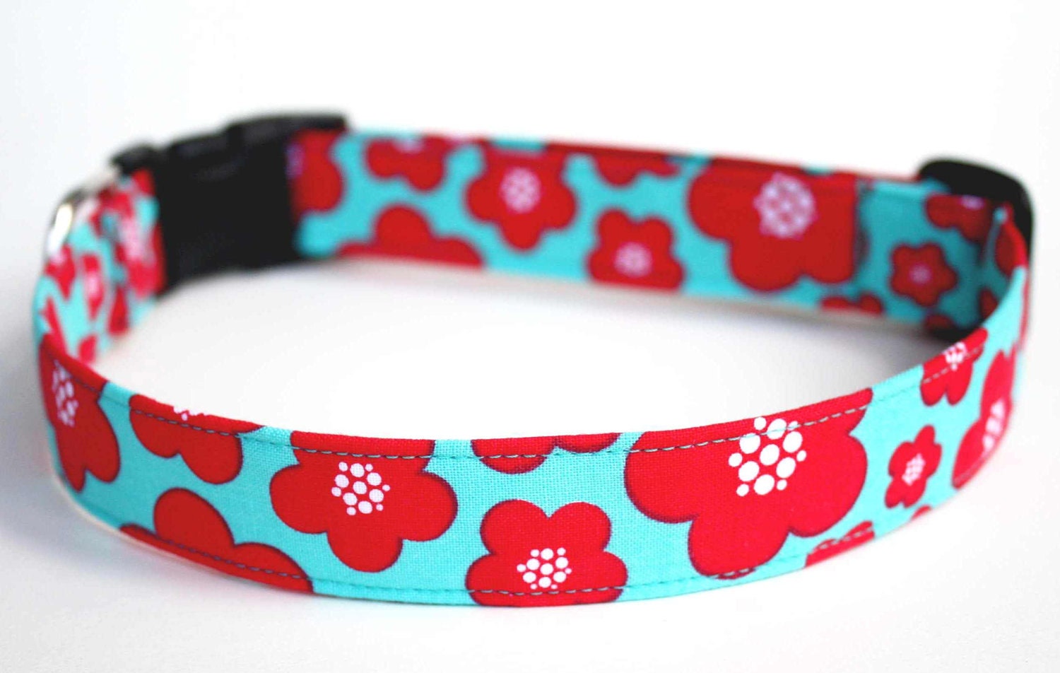 Dog Collar - Poppy - Red and Aqua Blue