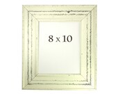 Rustic, Distressed White picture frame 8x10 with under coat of blue paint handmade wood picture frame custom framing