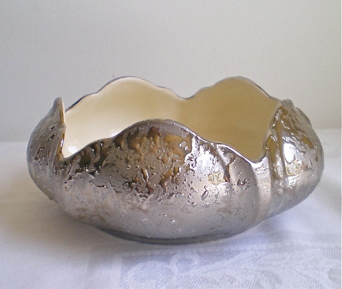 Weeping Silver, Vintage Bowl, Twin Vase, 1950's , Art Pottery , Ceramic, Hollywood Regency, Serving Bowl