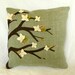 Burlap Pillow Sage Green with Tree Painting and Felt Flowers