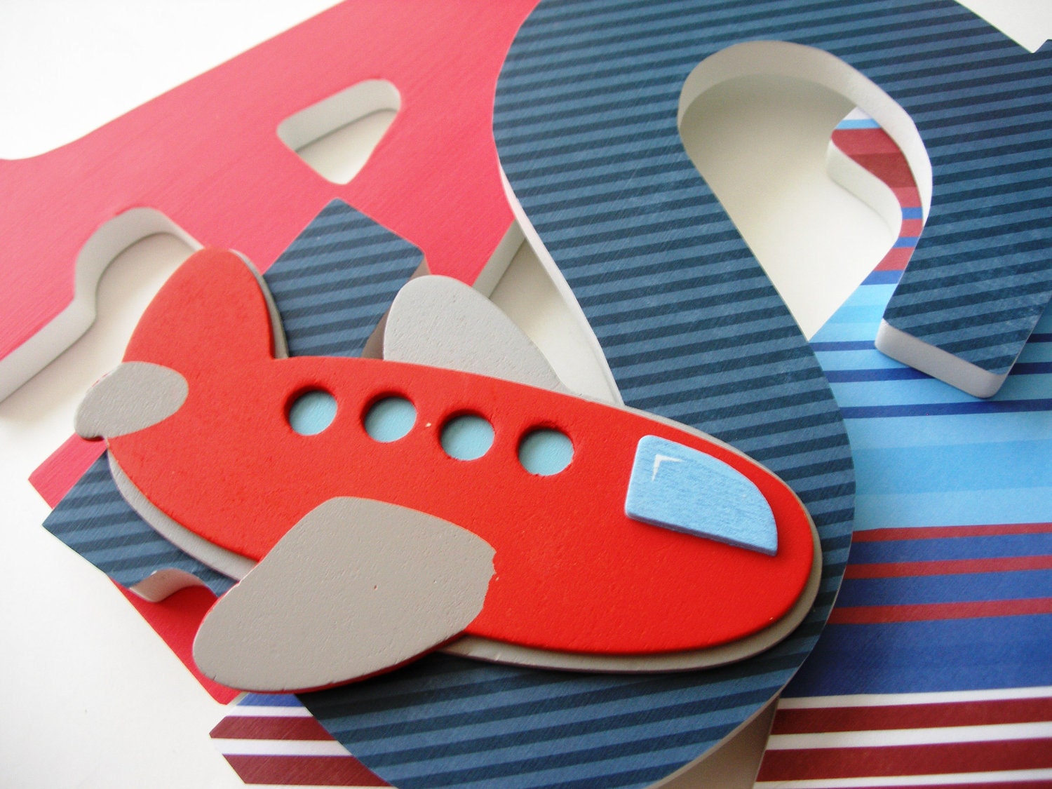 Custom Decorated Wooden Letters AIRPLANE Theme- Nursery Bedroom Home Décor, Wall Decorations, Wood Letters, Personalized