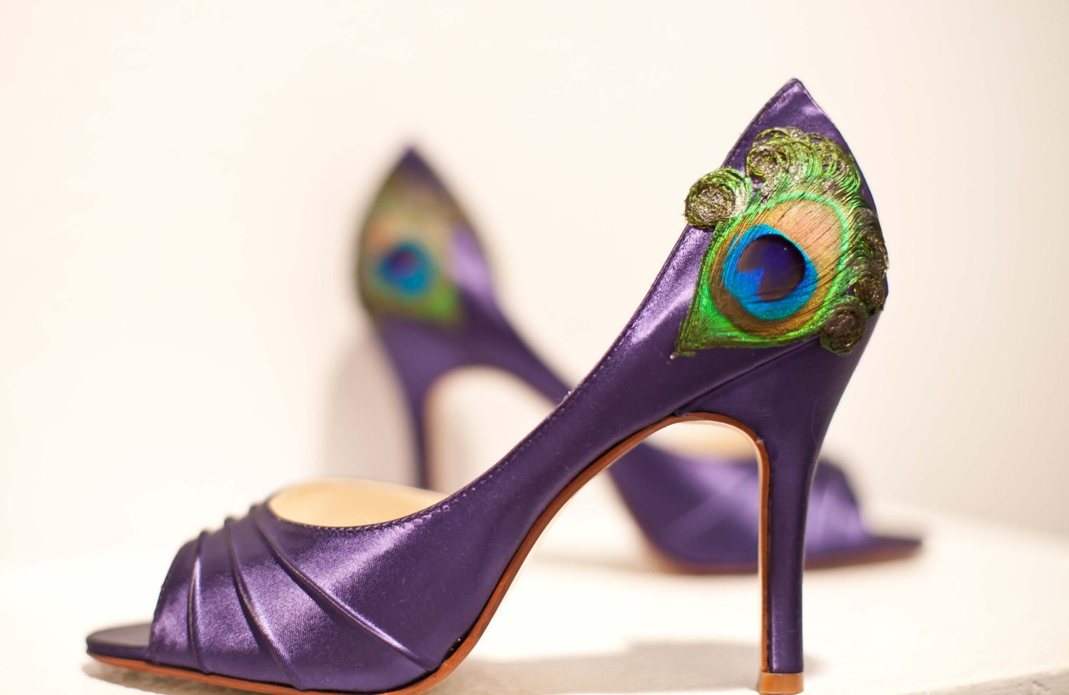 Purple Satin Pleated Peep Toe Peacock Pumps ... ANY SIZE