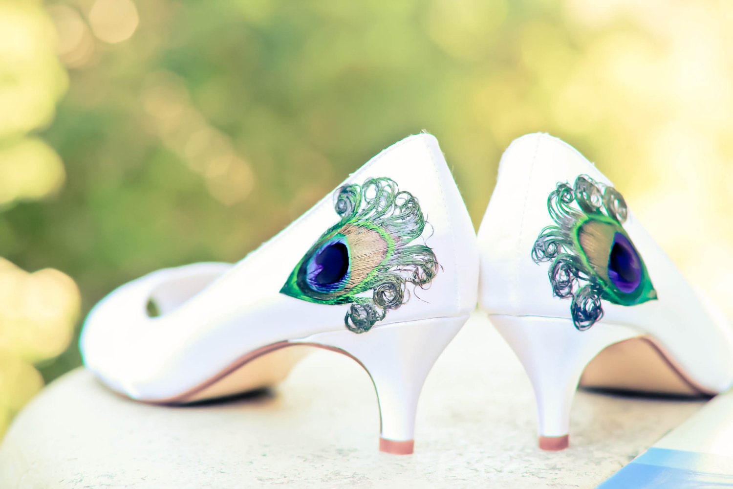 CUSTOM color and size ... Satin Peep Toe Pleated Peacock Kitten Heel