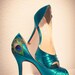 Teal Satin Pleated Peep Toe Peacock Pumps ... ANY SIZE