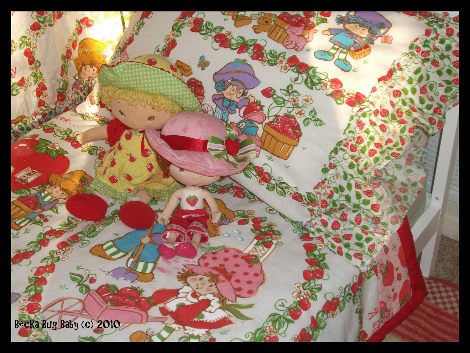 Custom Made to Order Strawberry Shortcake Toddler Bed/Lap Quilt made with VINTAGE FABRIC by BeckaBugBaby on Etsy