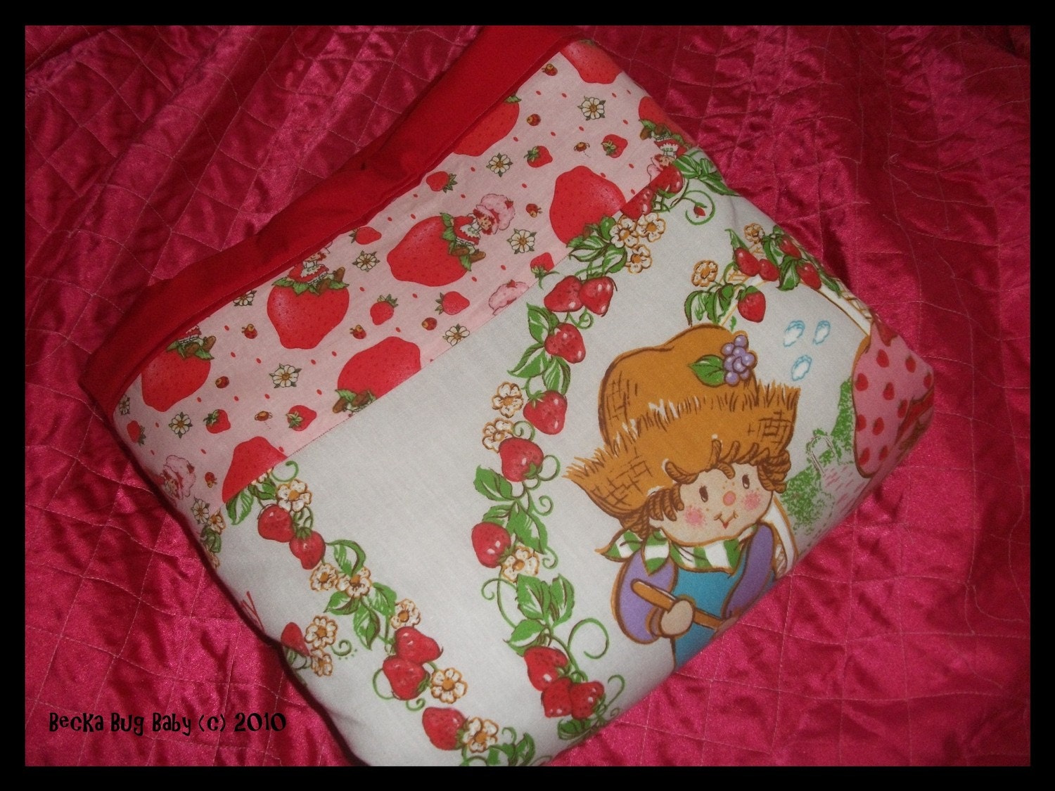 Custom Made to Order Strawberry Shortcake Toddler Bed/Lap Quilt made with VINTAGE FABRIC by BeckaBugBaby on Etsy