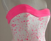 Hot pink strapless sweetheart neckline music note fit n flare swing dress