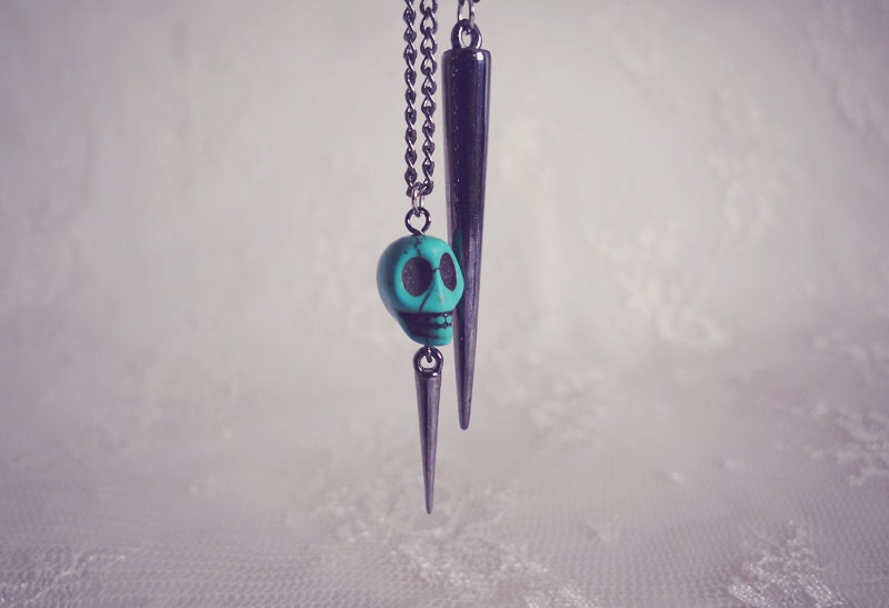 Turquoise Skull & Spike Necklace