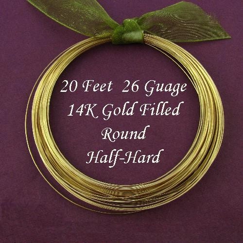 26 Gauge Gold Filled Wire - Round- Half Hard -20FT - 26g- 26ga GF Wire - HH26GF20