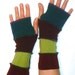 One of a kind arm warmers fingerless gloves from recycled sweaters teal burgundy lime green by SpiralGypsy