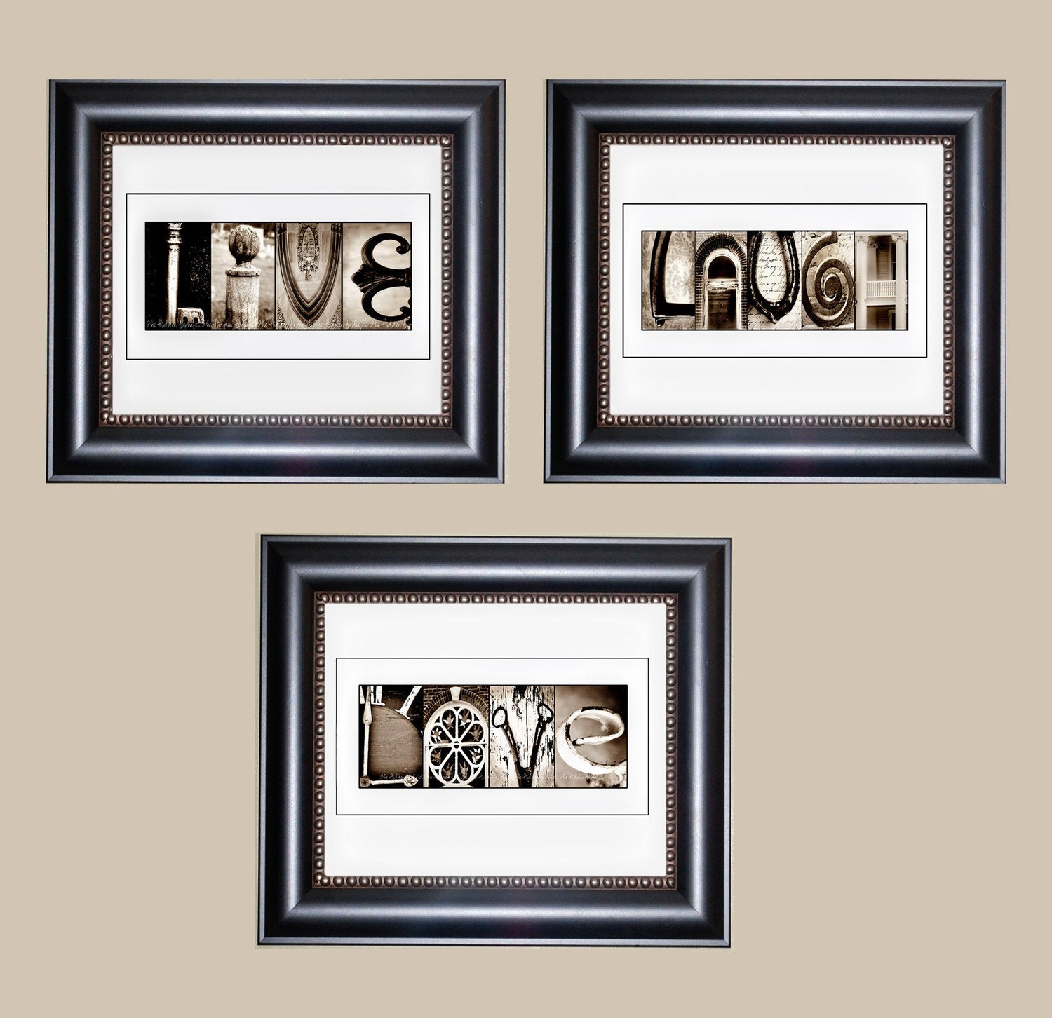 Alphabet Photo Art Set of (3) 8x10 Live, Laugh, Love fine art prints