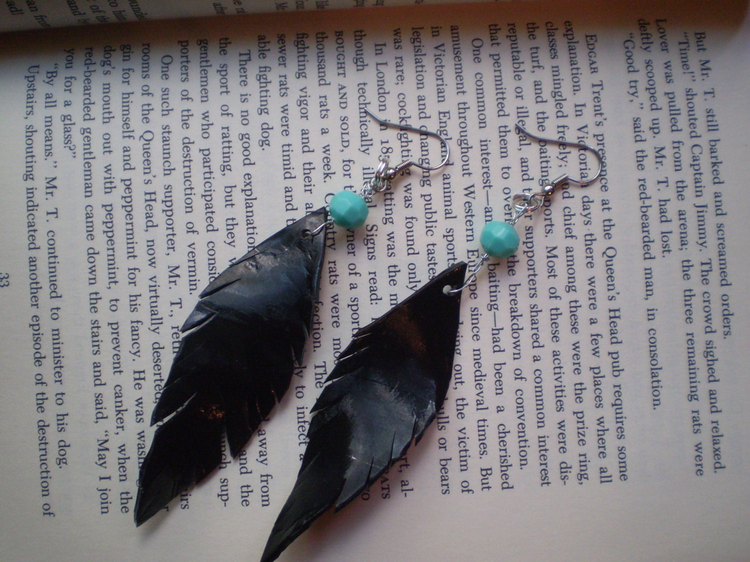 Recycled Black Faux Feather Earrings