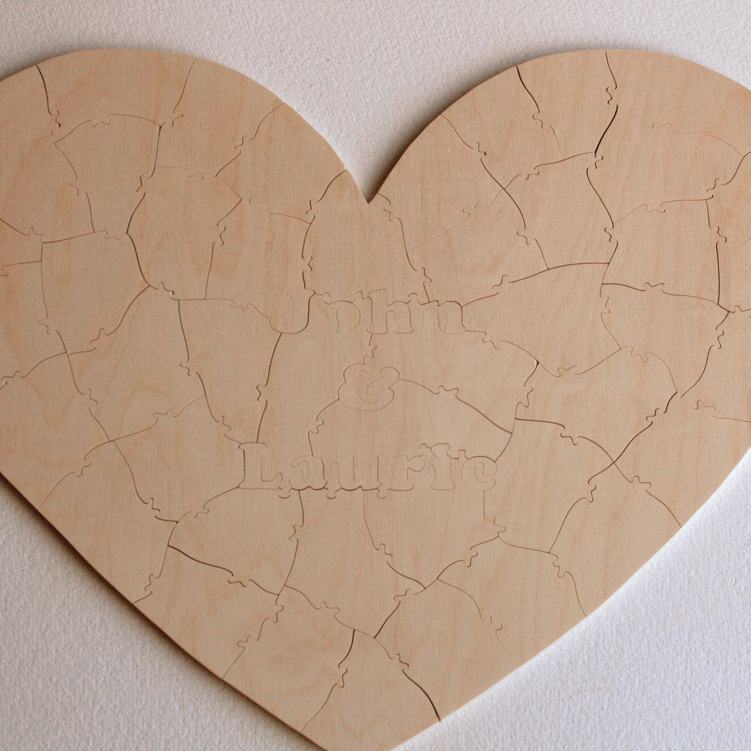 30 piece Rustic Wood Guest Book Wedding Puzzle HEART