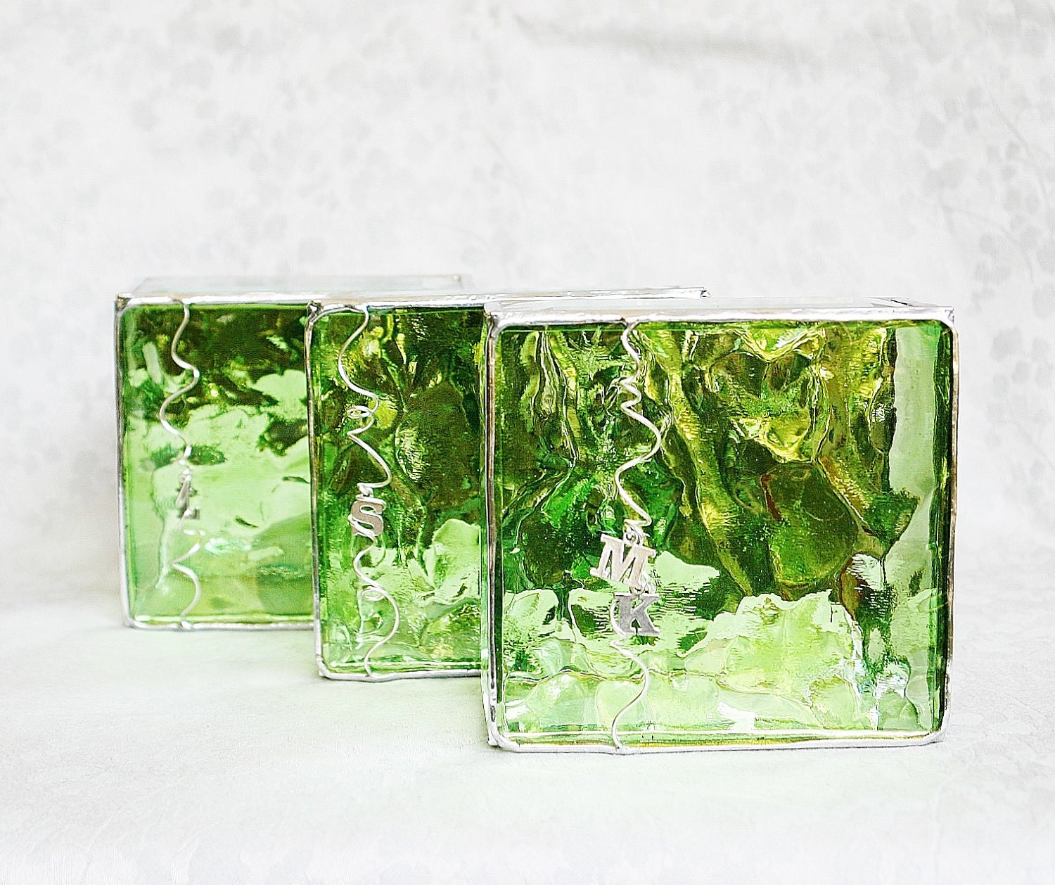 Bridal Attendant Gifts Stained Glass Jewelry Boxes - Custom Made To Order Bridesmaid Gift Idea Letter Initial Charms Set of Six