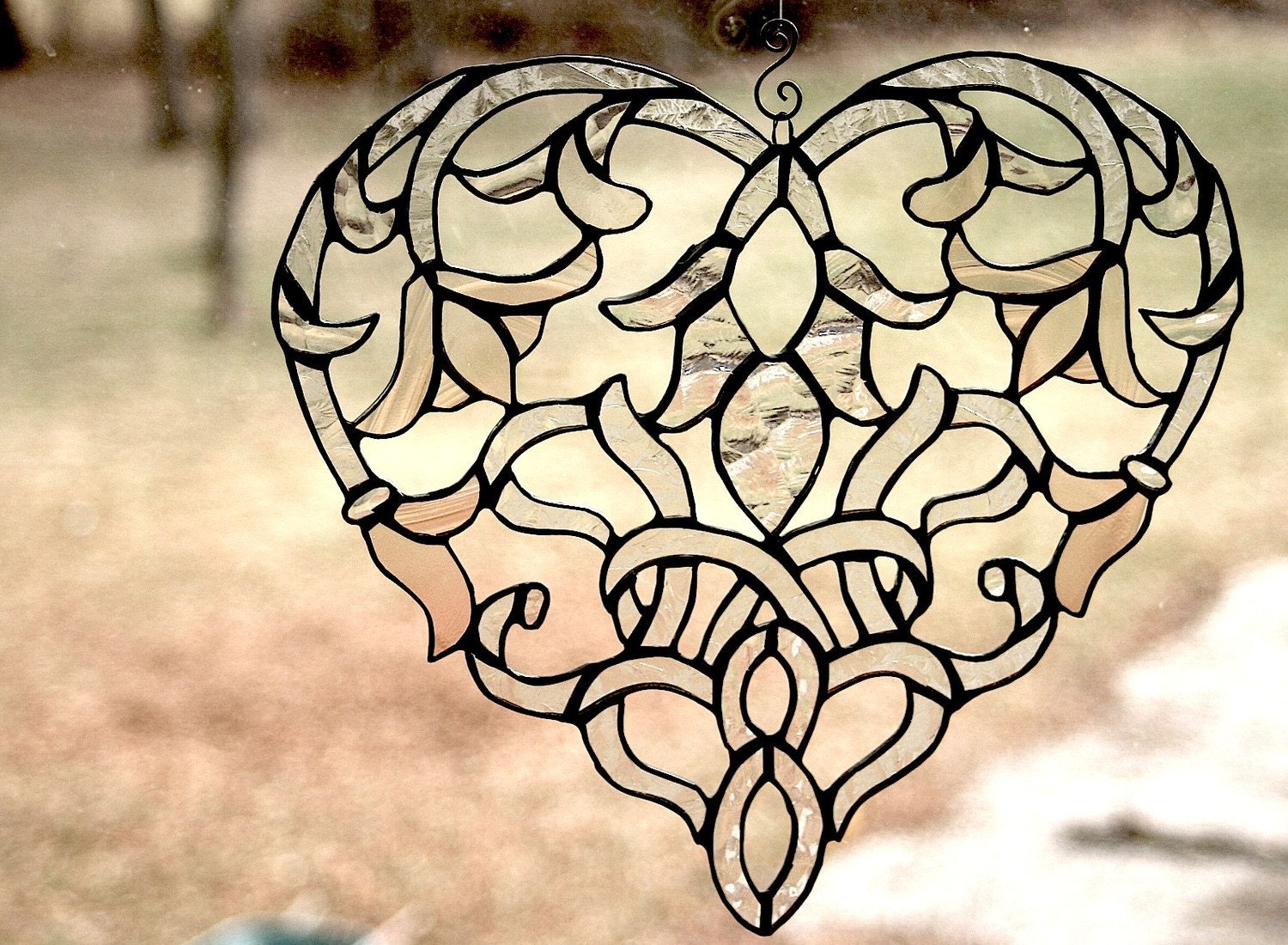 Stained Glass Heart Suncatcher Art Nouveau Glass Art Window Ornament - Made To Order Wedding Gift, Anniversary, Gardener