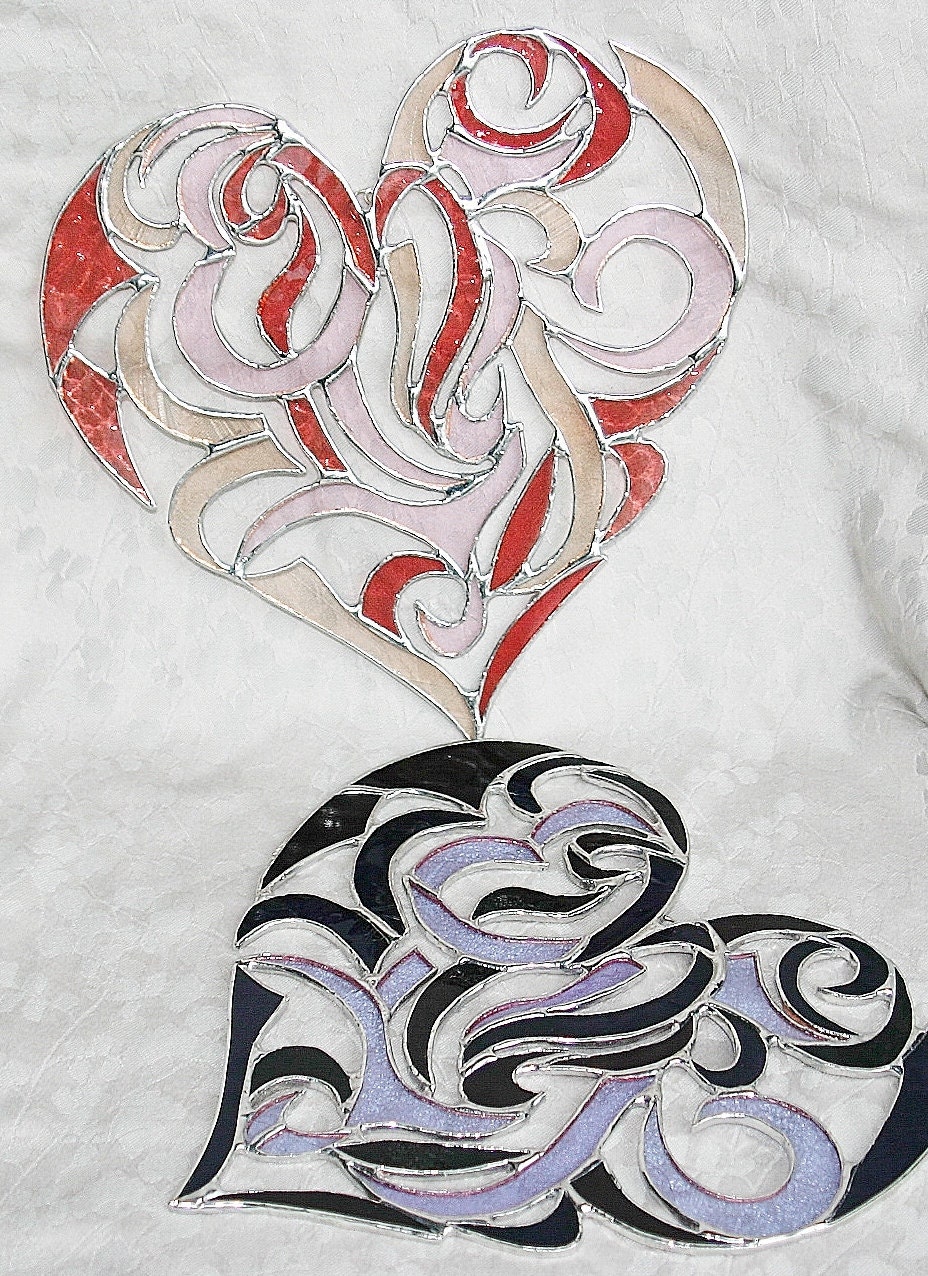 Stained Glass Heart Valentine Heart Intricate Tribal Motif - Dusky Rose Peach Pink Wedding Gift Anniversary Gift Bride Groom