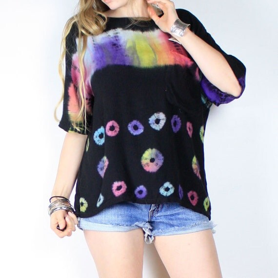 Vintage 80s TIE DYED Rainbow Over sized Top