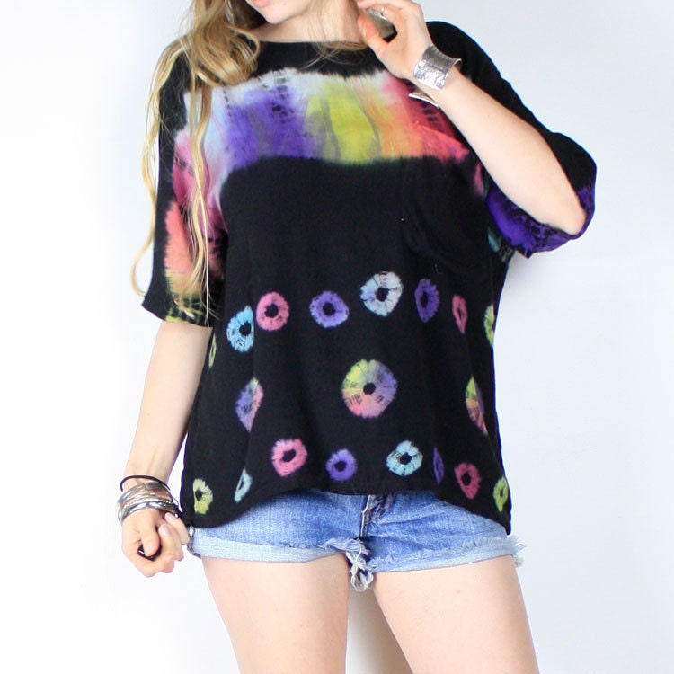 Vintage 80s TIE DYED Rainbow Over sized Top