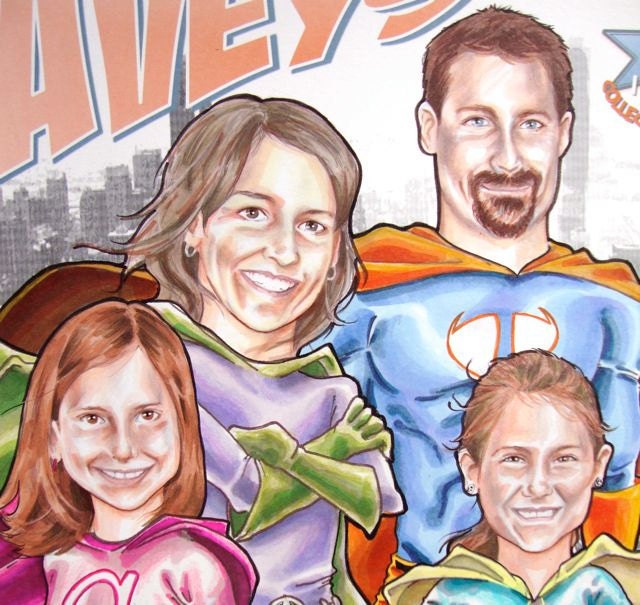 Super Hero Family of 4 Custom Portraits Comic Book Cover