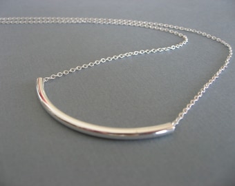 Wear with Anything Silver Tube Necklace, Silver Bar Necklace, Pendant Necklace