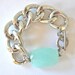 Chunky Silver Link Bracelet with Aquamarine Quartz stone
