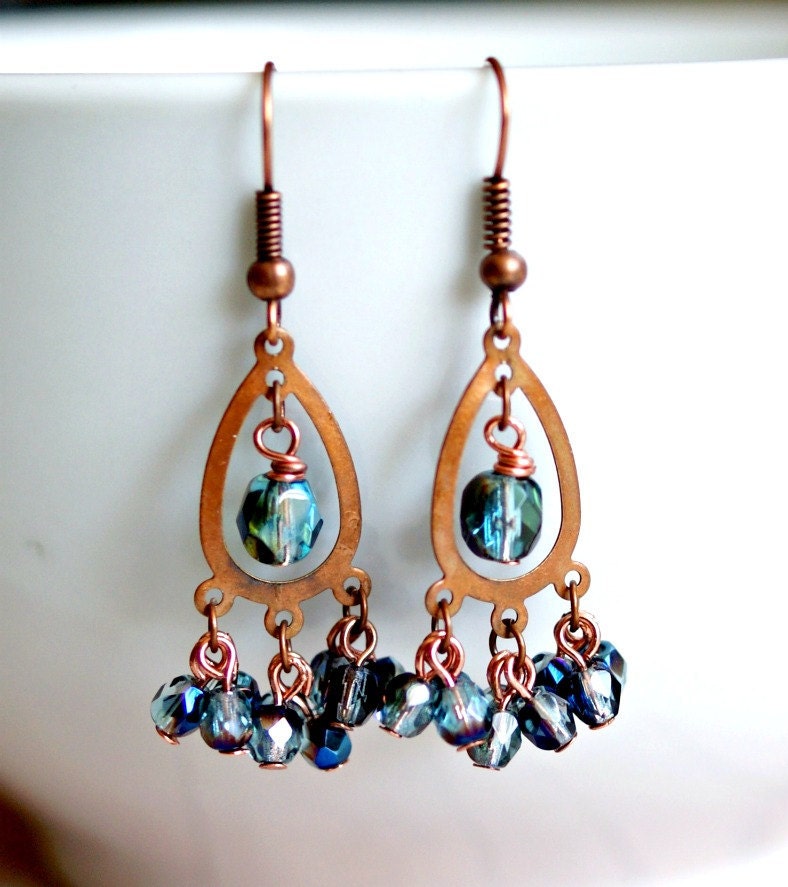 rustic blue beaded copper chandeliers