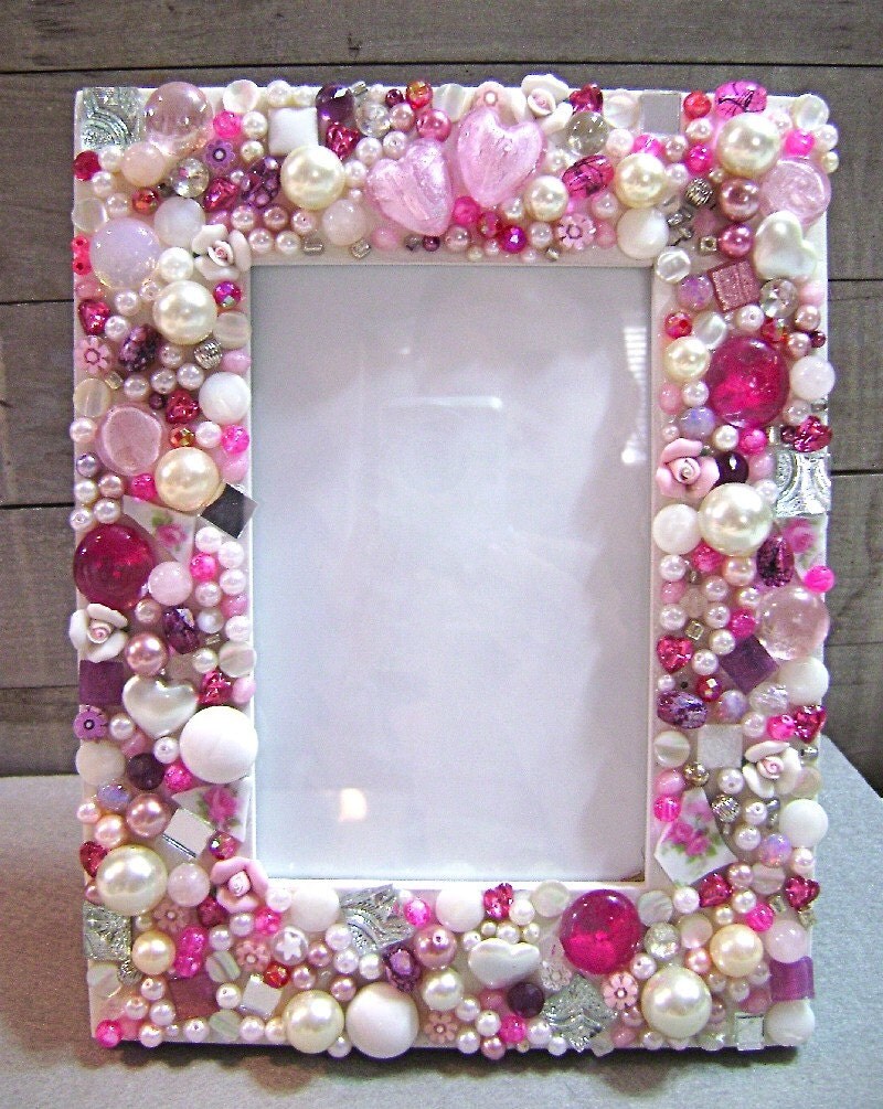 Mosaic Jeweled Picture Frame Pink by 2ndTimeAroundMosaics on Etsy