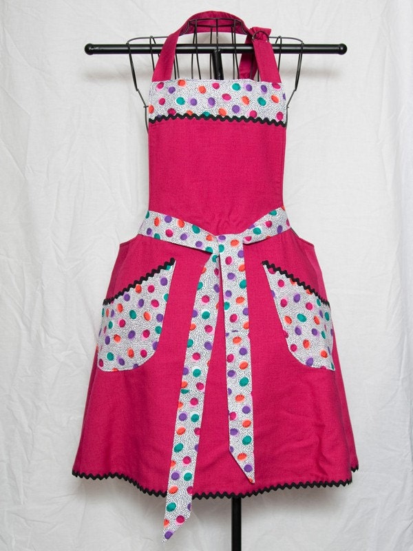 retro Spring pink and egg-dot full apron
