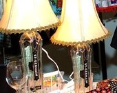 upcycled bottle lamp with decorative shade