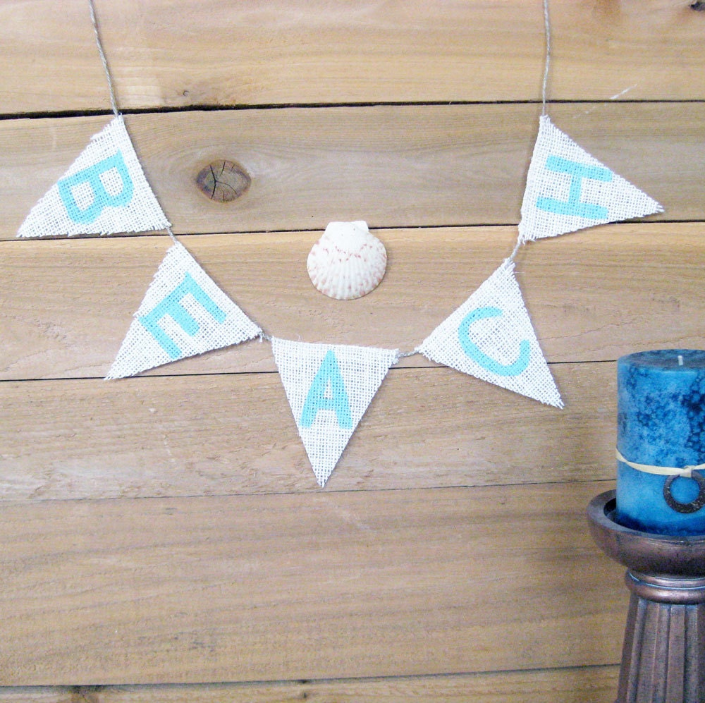 BEACH Mini Burlap Bunting Banner Garland Pennant - We Do Custom Banners