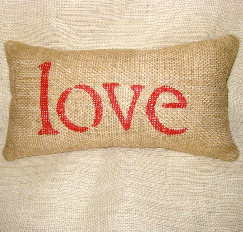 LOVE burlap pillow Valentine Wedding Engagement Home Decor Gift - We Do Custom Pillows