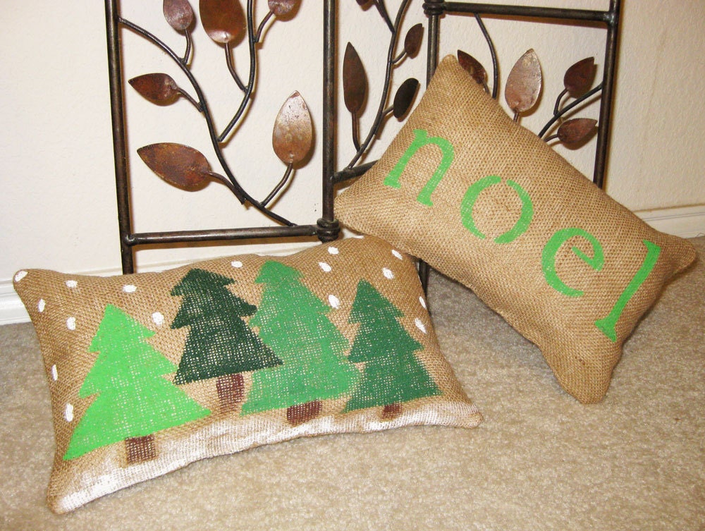 PEACE JOY NOEL Christmas Burlap Pillow Set - We Do Custom Orders