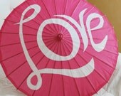 Large Hot Pink Parasols or Umbrella for Weddings with Love-- Ready to ship