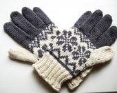 Fair Isle Star Gloves in Grey and Cream made in all natural wool / alpaca / silk