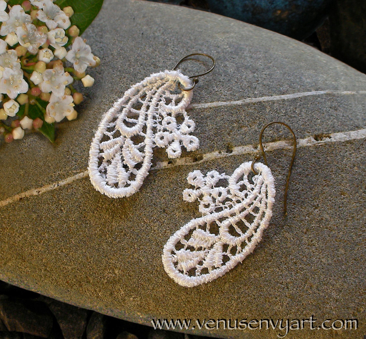 Paisley and Flower Lace Applique Earrings in Ivory White (or choose color)