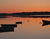 Boats in the Bay - Sunrise silhouette of boats anchored in the bay in Cape Cod - 8 1/2 x 11 Fine Art Print
