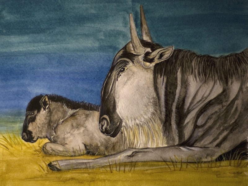 Watercolor Wildebeast - 9x12 print