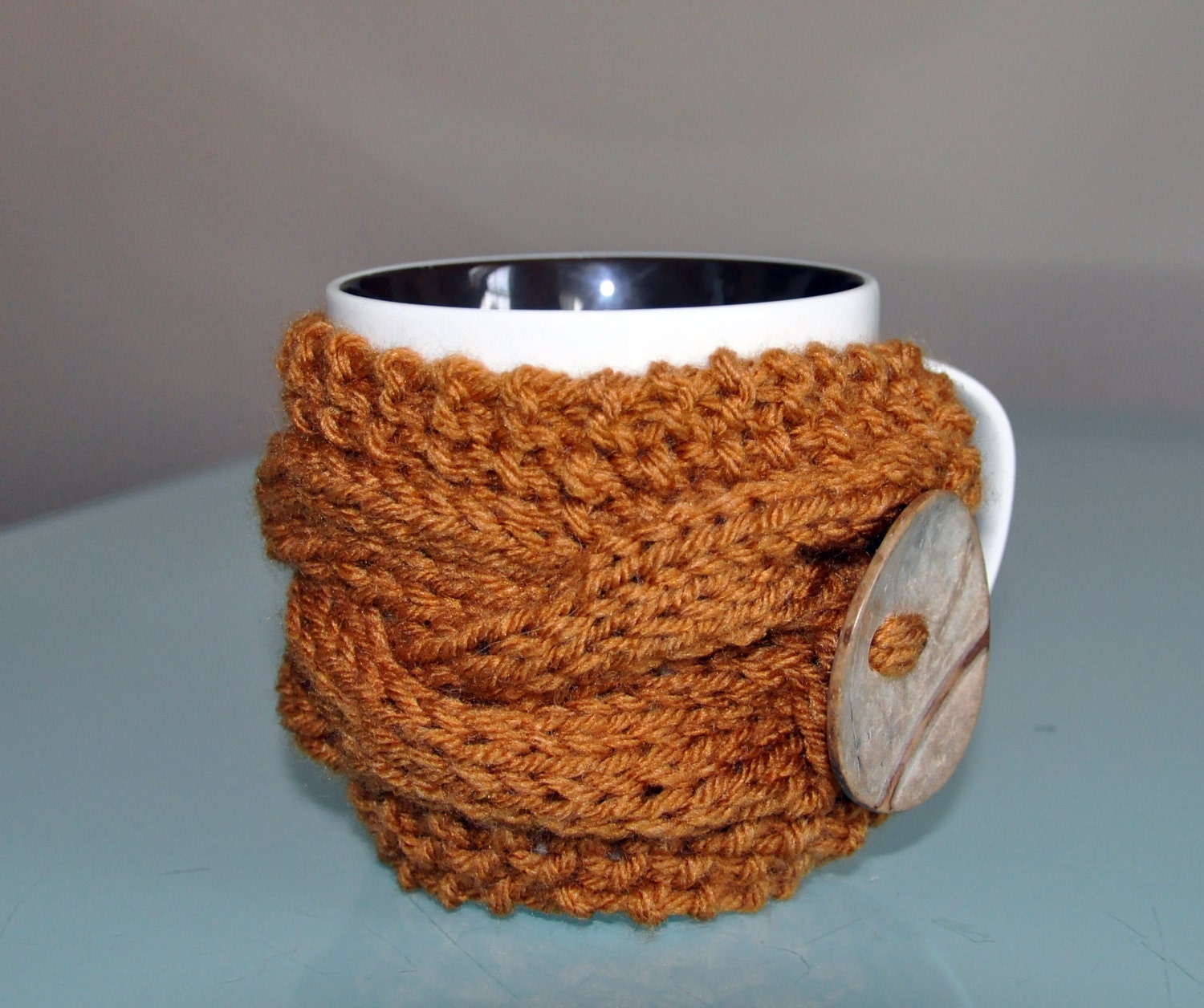Mug Cozy Coffee Cozy CHOOSE COLOR Coffee Cup Sleeve Cabled Honey Acorn Camel Peanut Rustic Rust Eco Neutral Nature Mothers Day Gift